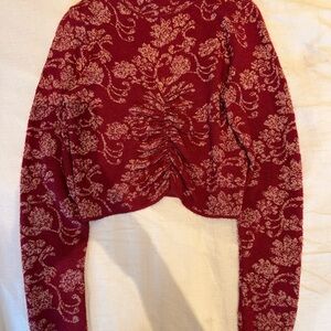 Anthropologie Floral Patterned Mock Neck Ruched Top